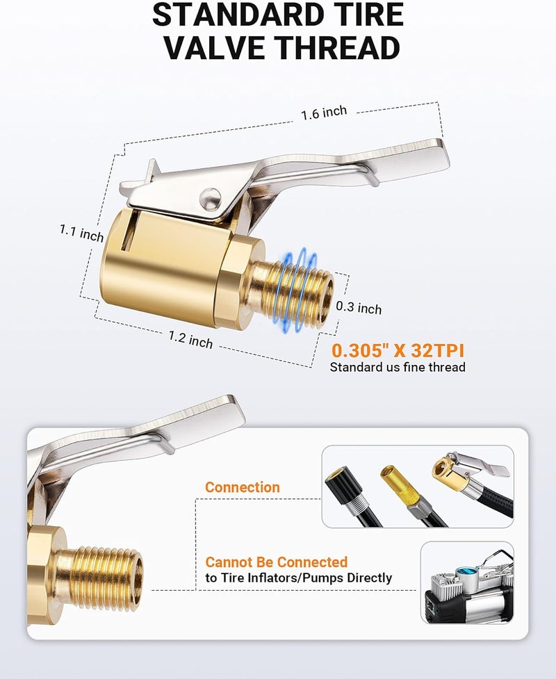 EVOULTES 2pcs Tire Air Chuck with Clip Adapter, Brass Tire Inflation Hose Adapter with Locking Tire Nozzle Valve Thread, Unscrewed Twist Connection Converts to Locking Connection for Air Compressor Pump Clamp - Image 2